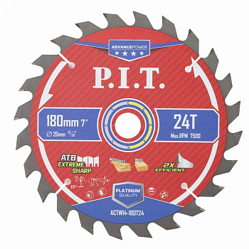 Диск пильный по дереву P.I.T. ADVANCE 180x20x1,4 мм, 24T Carbide, зуб ATB 15° (ACTW14-180T24)