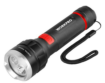 Фонарик цифровой фокус 4 режима осв., 100м, акк. 2000mAH, 16ч, 1500LM, зарядка USB-TYPE C WORKPRO  Фонарик цифровой фокус 4 режима осв., 100м, акк. 2000mAH, 16ч, 1500LM, зарядка USB-TYPE C WORKPRO