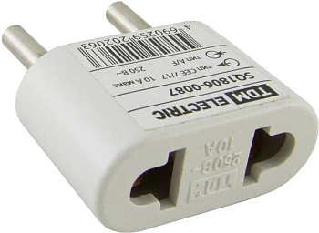 Переходник (тип CEE 7/17 - тип A/F) плоский 10А макс. 250В белый, черный TDM,16А