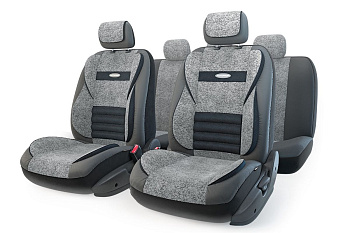 Авточехлы "MULTI COMFORT", мультиконтур, 5 анатом.поддержек,экокожа + флок11 предм., черн/т.сер