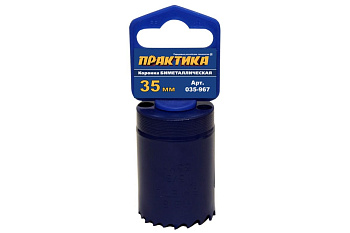 Коронка биметаллическая ПРАКТИКА 35мм, (1 3/8"), клипса (1шт)