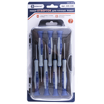 Набор отверток КОБАЛЬТ Ultra Grip для точных работ 50мм SL1.5,SL2.0,SL2.5,SL3.0, PH00,PH0,PH1 CR-V