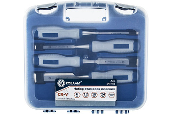 Набор стамесок КОБАЛЬТ плоских: 6, 12, 18, 24 х 140 мм, CR-V, двухкомпонентная рукоятка