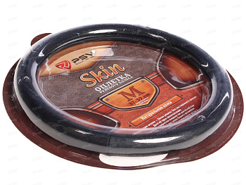 Оплетка руля PSV SKIN черная, серая натур.кожа (М)