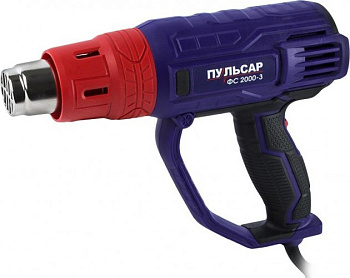 Фен строительный Пульсар ФС 2000-3, 2000Вт,60-600*С,300/500/л/мин,0.9 кг ,кейс+4 насадки)