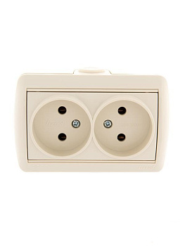 Розетка 2 ОП "NATA" б/з закр.корпус керамика/крем 