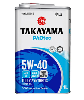 Масло моторное синт. Takayama PAOtec SAE 5W-40 ACEA A3/B4 API SP 1л (металл)