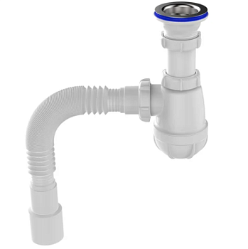 Сифон Aquan для кухни 1 1/2"х40 с удлинённой горловиной с мет.реш. с прям. трубой 40 для кухни 1 1/2