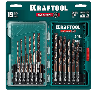 Набор сверл по металлу KRAFTOOL  НЕХ-1/4", 19 шт для винтовёртов и шуруповертов IMPACT READY