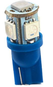 Лампа светодиодная Т10 (W2,1-9,5d) синяя, 5 SMD 5050 диод, (б/цокольная) 12V Луч