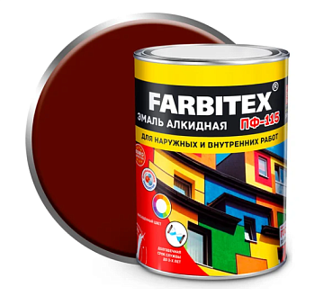 Эмаль алкидная ПФ-115 FARBITEX, терракотовая, 0,8кг