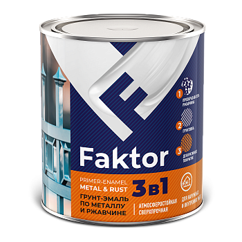 Грунт-эмаль FAKTOR на ржавчину 3 в 1 белая, 0,8кг Грунт-эмаль FAKTOR на ржавчину 3 в 1 белая, 0,8кг