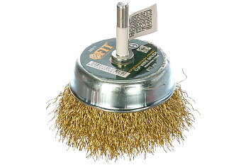 Щетка FIT 08517 38517 для дрели 75 мм, "чашка" со шпилькой, латунированная витая проволока