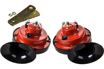 Сигнал звуковой УЛИТКА SKYWAY 015 d=90мм 12V 105dB сталь/пластик Красный/Черный 2 шт 2-контактный 8,