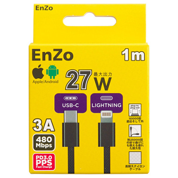 Кабель  EnZo  USB Type-C Lightning плетеный черный 1м CL27-BB1