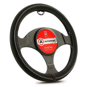 Оплетка руля "AUTOPROFI", синтетический нубук, контрастная полоса по окружности, черн./серый, S