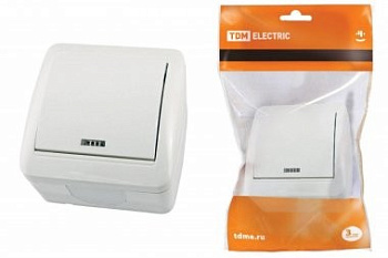 Выключатель 1кл. ОП "Селигер" бел. с подсветкой (IP44) TDM