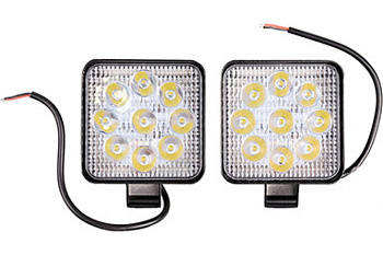 Фара светодиодная OFF ROAD  85*85(102)*19мм квадратная 12V/24V 27W 6000К SKYWAY компл 2 шт 9 диодов 