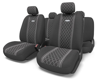 Чехлы Автопрофи Comfort Gobelen, плотная жакардовая ткань (11 предметов) серый/черный ромб