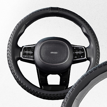 Оплетка SKYWAY Real-7 М Серая, черная экокожа