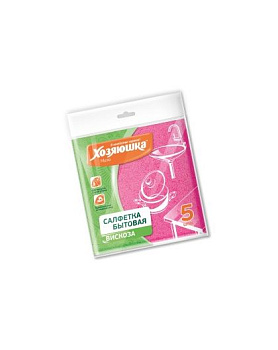 Салфетка бытовая "ХОЗЯЮШКА Мила" вискоза 90 гр/м2, 35*35 см., 5 шт.