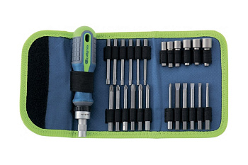 Отвертка реверсивная с набором бит и торцевых головок, 26 шт., CrV, чехол// Сибртех