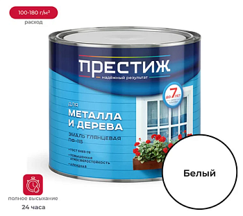Эмаль глянцевая для металла и дерева ПРЕСТИЖ СТАНДАРТ ПФ-115 БЕЛАЯ 1,9 кг