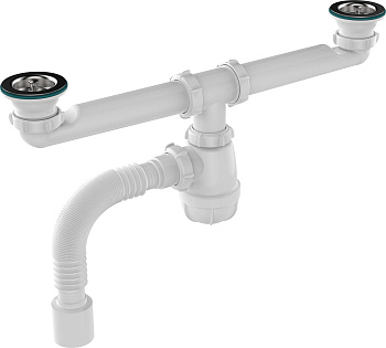 Сифон для двойных моек 1 1/2х40 с мет.реш. с г.т. 40х50  Aquant