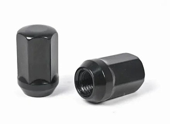 Гайка М12х1,50 черный хром высота 35мм конус с выступ. кл. 19мм штучно Гайка М12х1,50 черный хром высота 35мм конус с выступ. кл. 19мм штучно