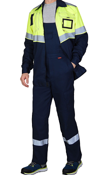 Костюм "СИРИУС-МЕГИОН-РОСС"летний: куртка п/к т-синий с лимонным и СОП 50мм р. 88-92/170-176