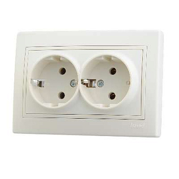 Розетка 2 СП "MIRA" с/з керамика/крем