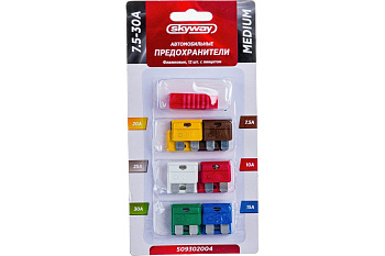 Предохранитель флажковый MEDIUM набор 12шт 7,5-30А с пинцетом блистер SKYWAY